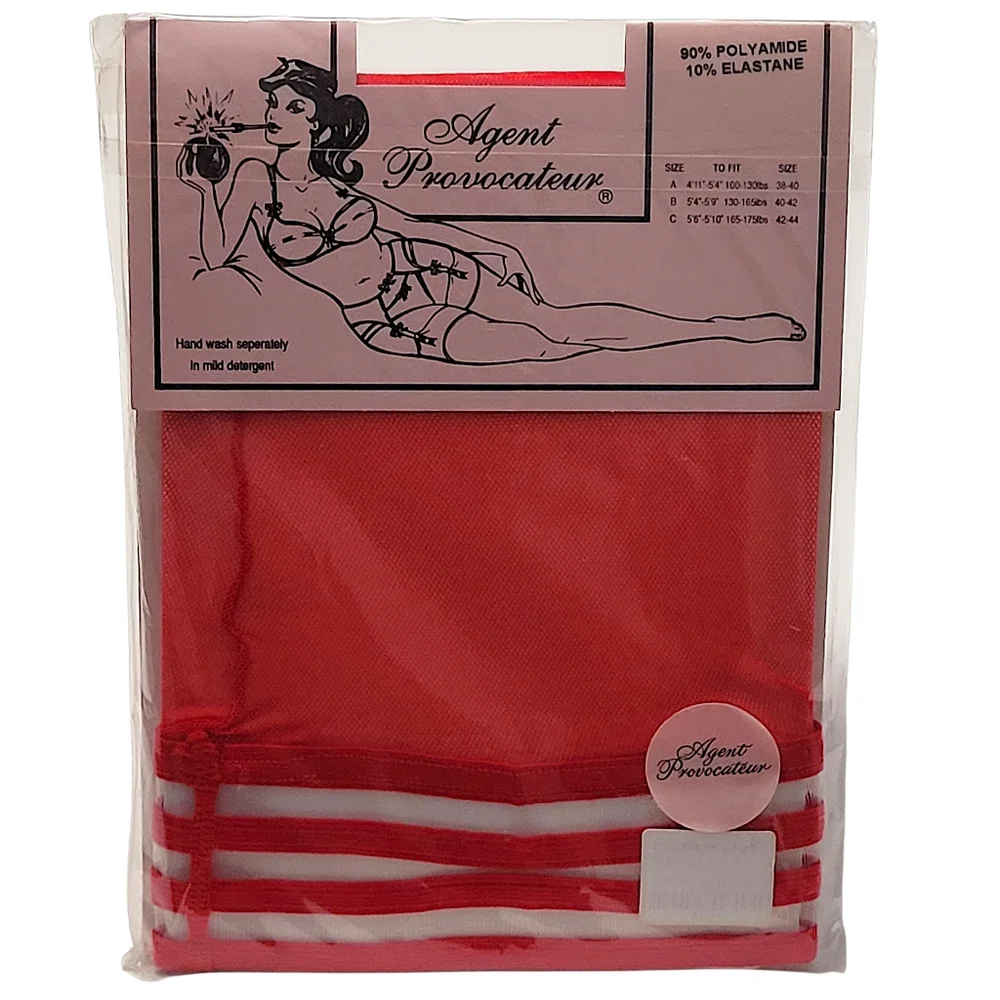 Agent Provocateur Europa Red Hold Up Stockings NWT Vintage Rare